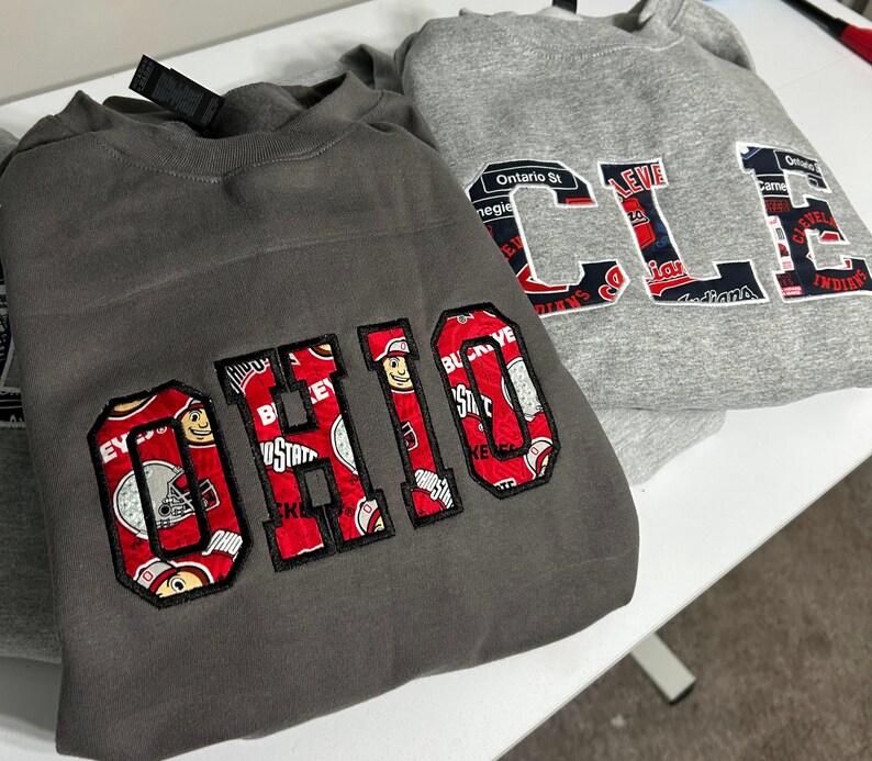 Custom Ohio Embroidered Fabric Patchwork College Letter Sweatshirt