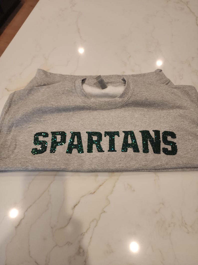 Custom Rhinestone College Sweatshirt Sparkle Crystal Letter University Team Game Day Glam Crewneck