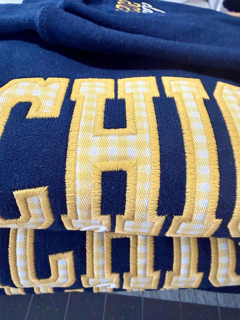 Custom Gingham Embroidered College Sweatshirt Sleeve Custom Class Of Year Alumni Crewneck