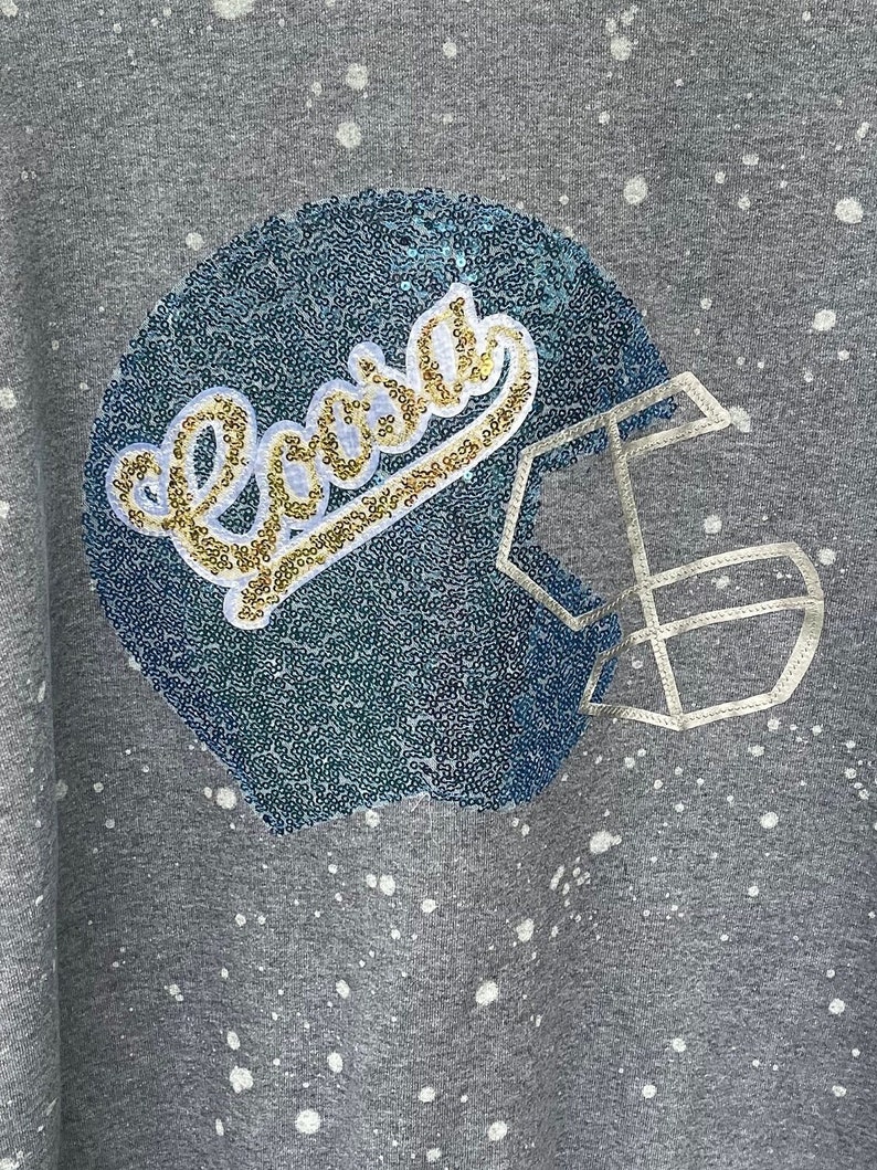 Custom Sequin Football Helmet Bleached Sweatshirt Sparkling Game Day Apparel