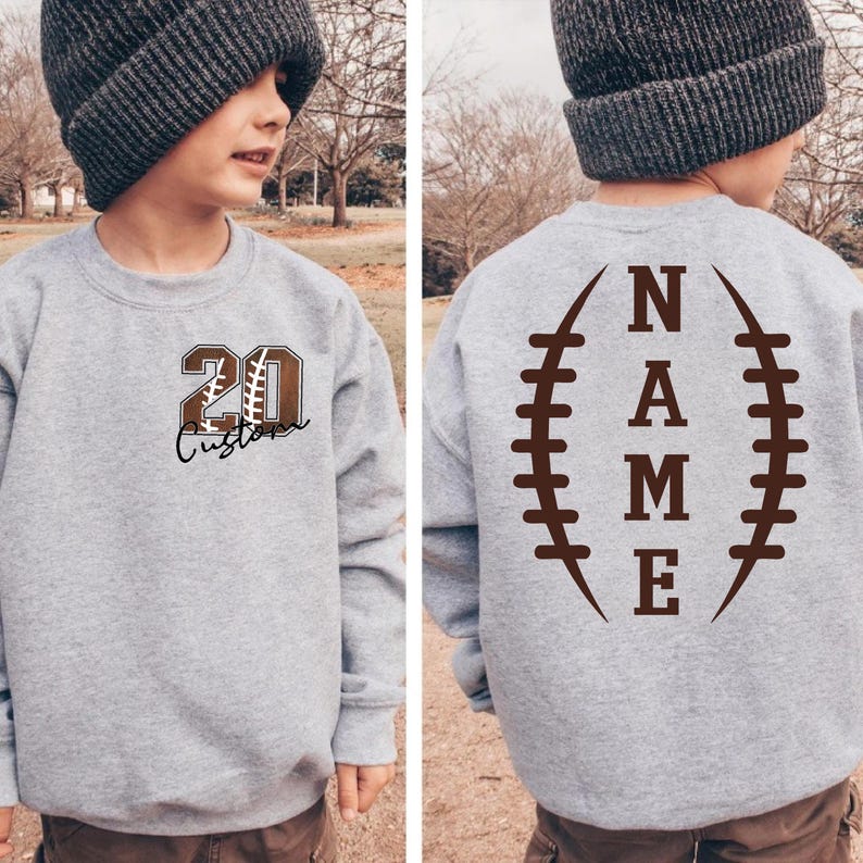 Custom Football Name and Number Sweatshirt Double Sided Back Vertical Name Game Day Player Mom Apparel