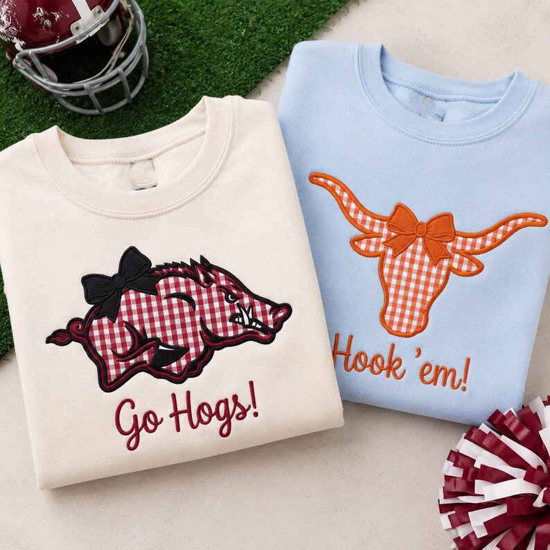 Custom Gingham Mascot Bow Sweatshirt Embroidered Game Day Apparel
