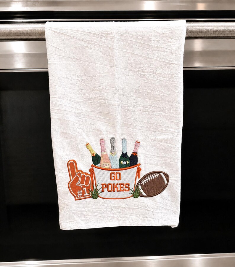 Custom Embroidered Game Day Tea Towel Champagne Ice Bucket Football Kitchen Towel Hostess Gift