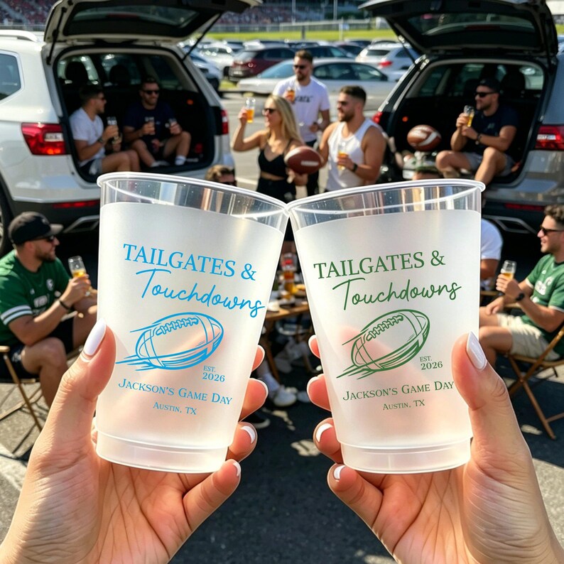 Custom Game Day Football Party Cups Personalized Tailgate Frost Flex Drinkware