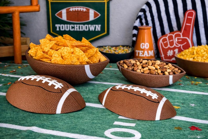 Football Shaped Snack Bowl with Lid Game Day Serving Dish Super Bowl Party Tailgate Candy Chip Holder