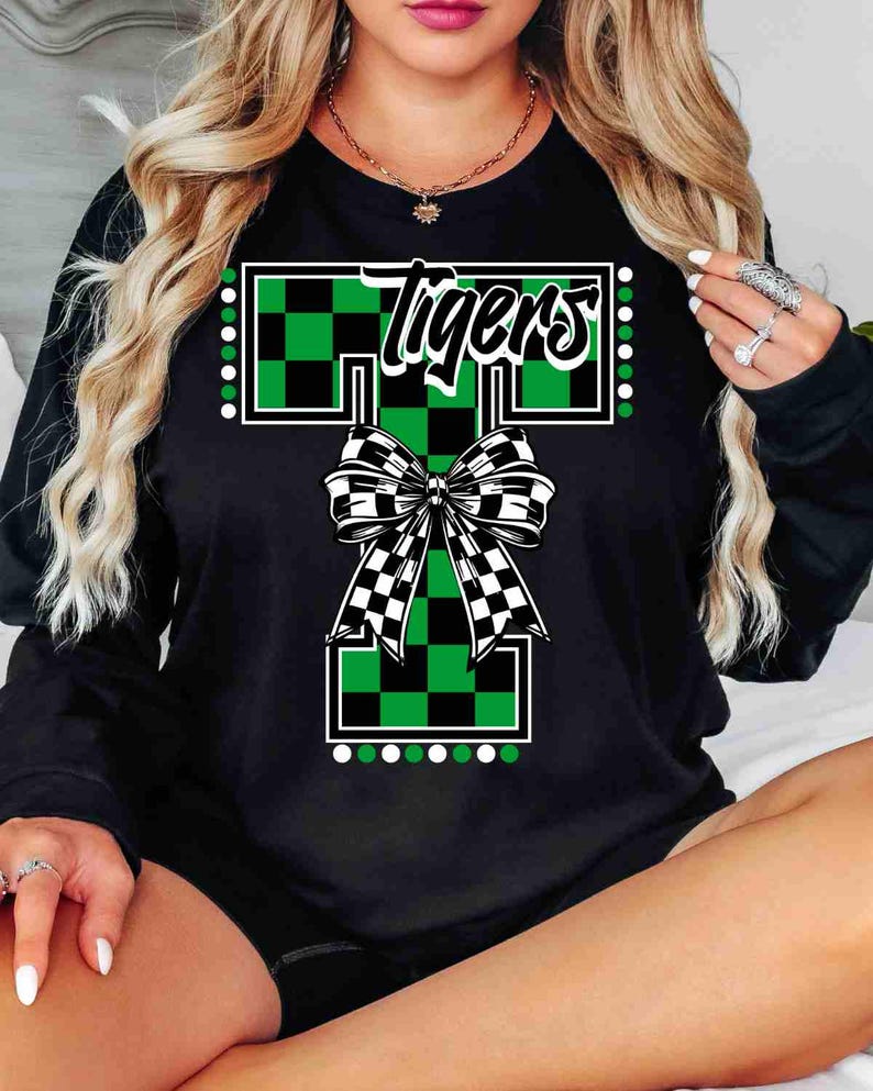 Custom Mascot Monogram Shirt Personalized Checkered Bow Team Color Initial Game Day Top