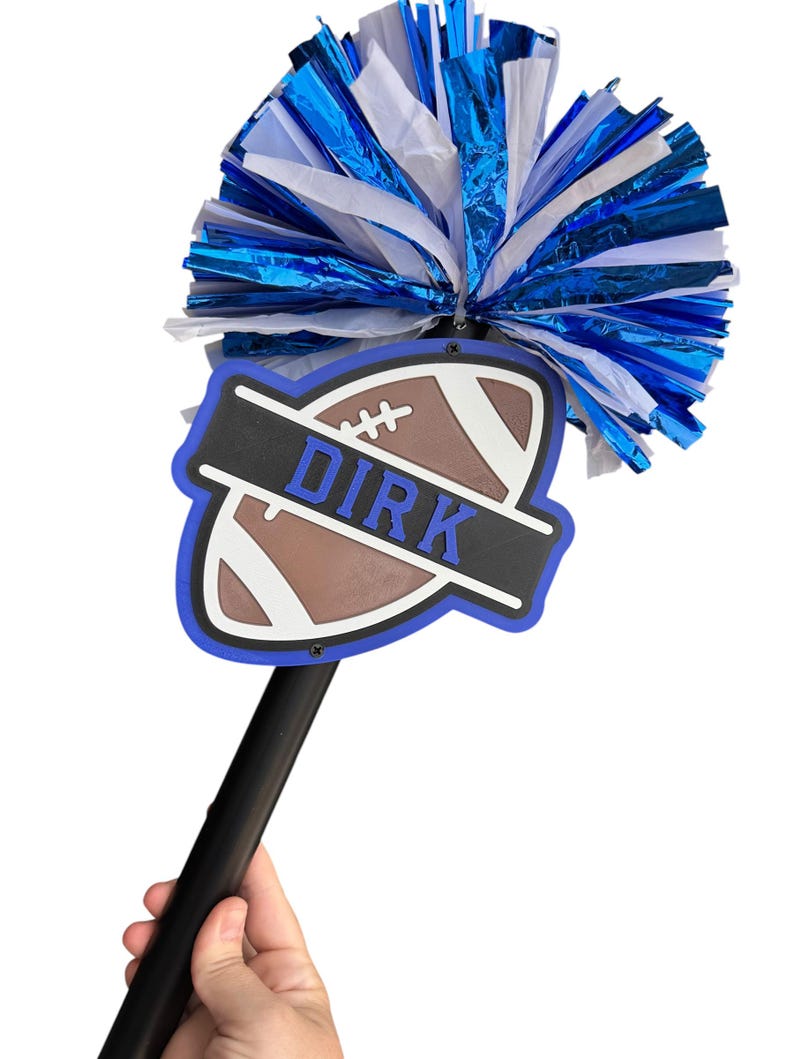 Custom Football Shield Pom Pom Spirit Stick, Personalized Name Cheer Game Day Hand Pom Pom Baton