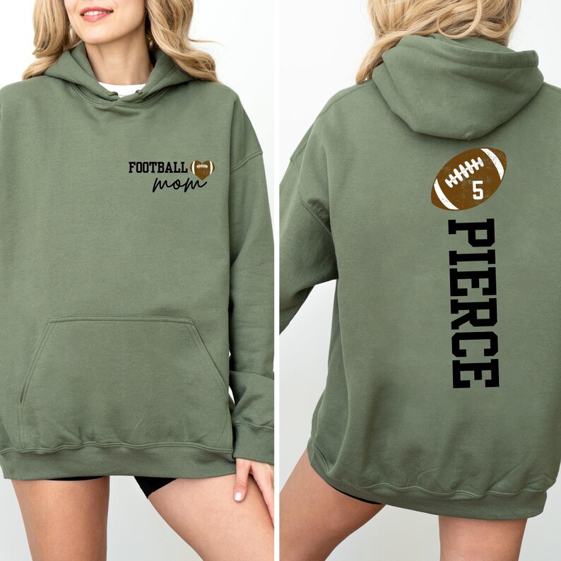 Custom Two-Sided Football Mom Hoodie - Personalized Name & Number Game Day Sweatshirt
