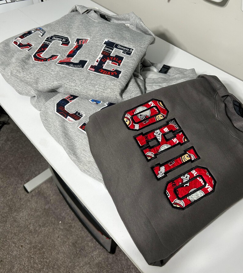 Custom Ohio Embroidered Fabric Patchwork College Letter Sweatshirt