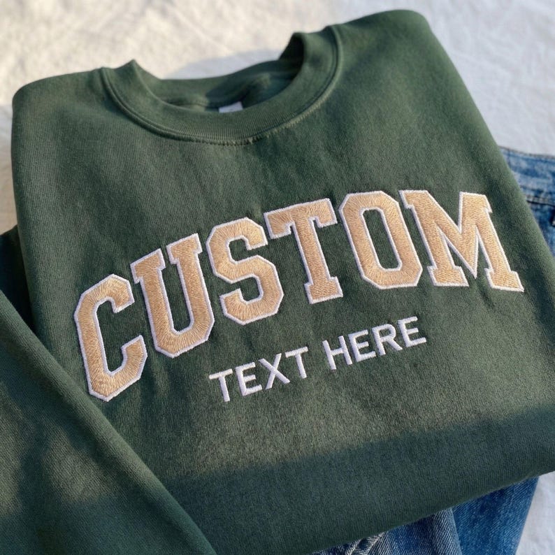 Double Line Custom Varsity Embroidery Crewneck, Personalized Name Logo Game Day Spirit Sweatshirt