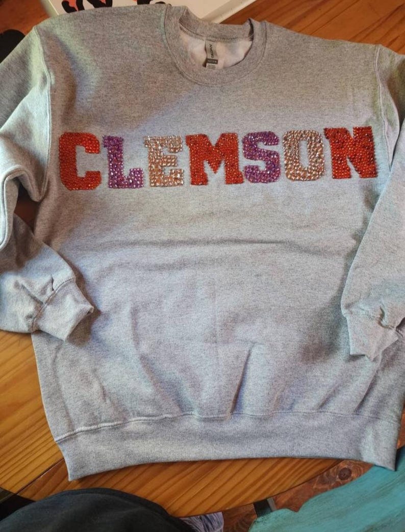 Custom Rhinestone College Sweatshirt Sparkle Crystal Letter University Team Game Day Glam Crewneck