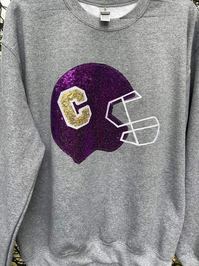 Custom Sequin Football Helmet Bleached Sweatshirt Sparkling Game Day Apparel