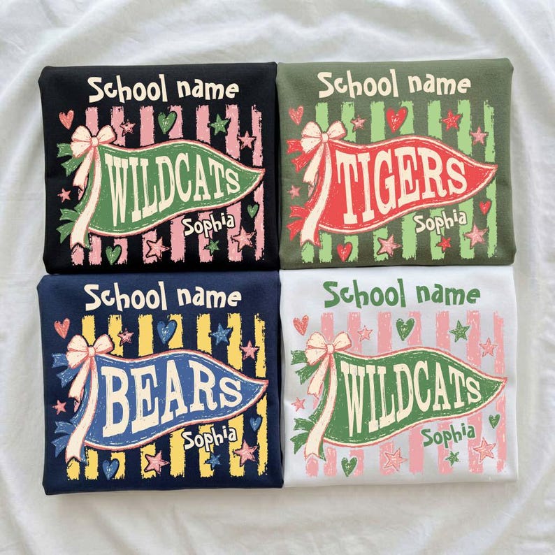 Custom School Mascot Pennant Flag Sweatshirt Vintage Coquette Bow Game Day Custom Name Crewneck
