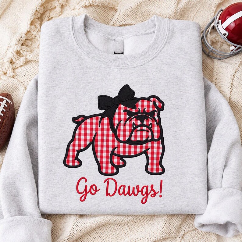 Custom Gingham Mascot Bow Sweatshirt Embroidered Game Day Apparel