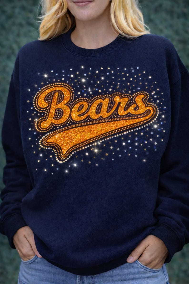 Custom Mascot Rhinestone Sweatshirt Glitter Script Bling Game Day Glam Crewneck
