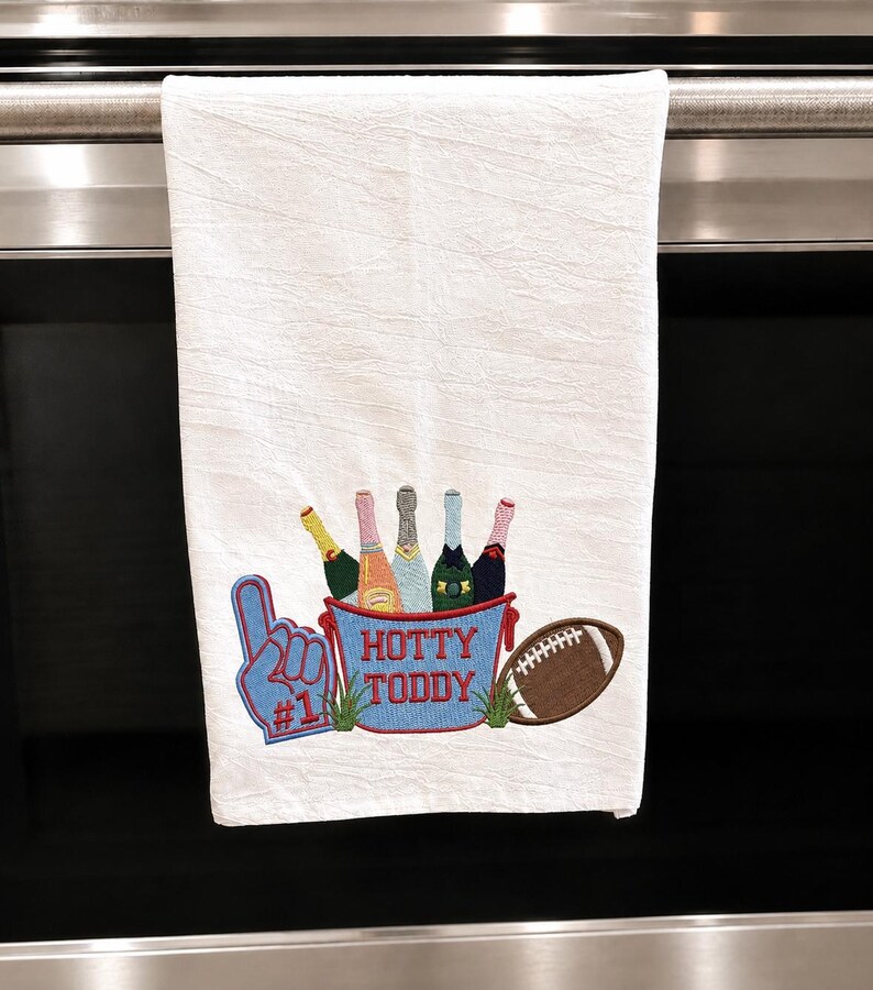 Custom Embroidered Game Day Tea Towel Champagne Ice Bucket Football Kitchen Towel Hostess Gift