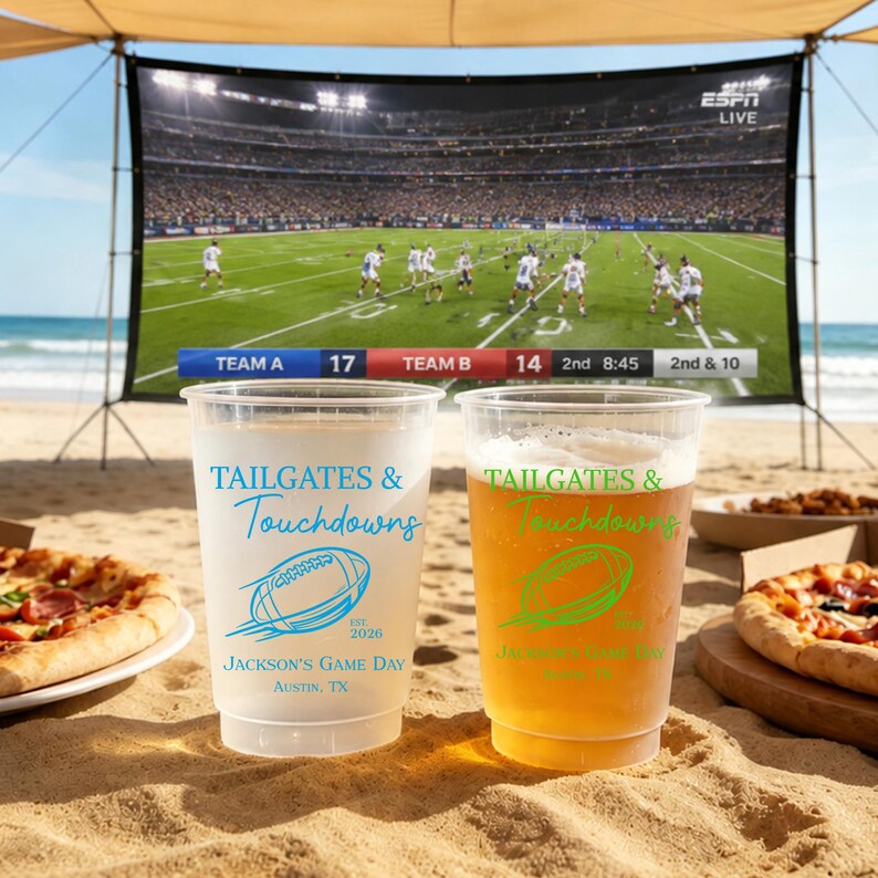 Custom Game Day Football Party Cups Personalized Tailgate Frost Flex Drinkware
