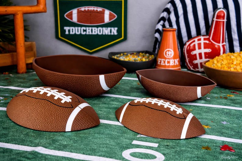 Football Shaped Snack Bowl with Lid Game Day Serving Dish Super Bowl Party Tailgate Candy Chip Holder