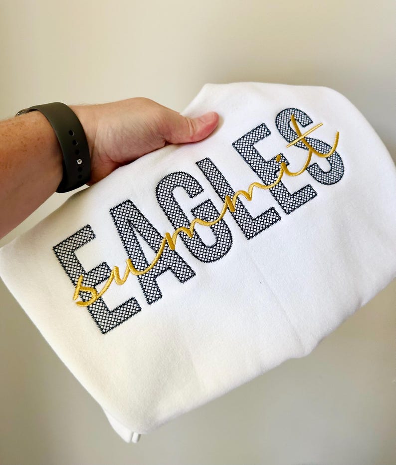 Hollow Mesh Outline Embroidery Custom School Mascot Crewneck For Stadium Tailgates