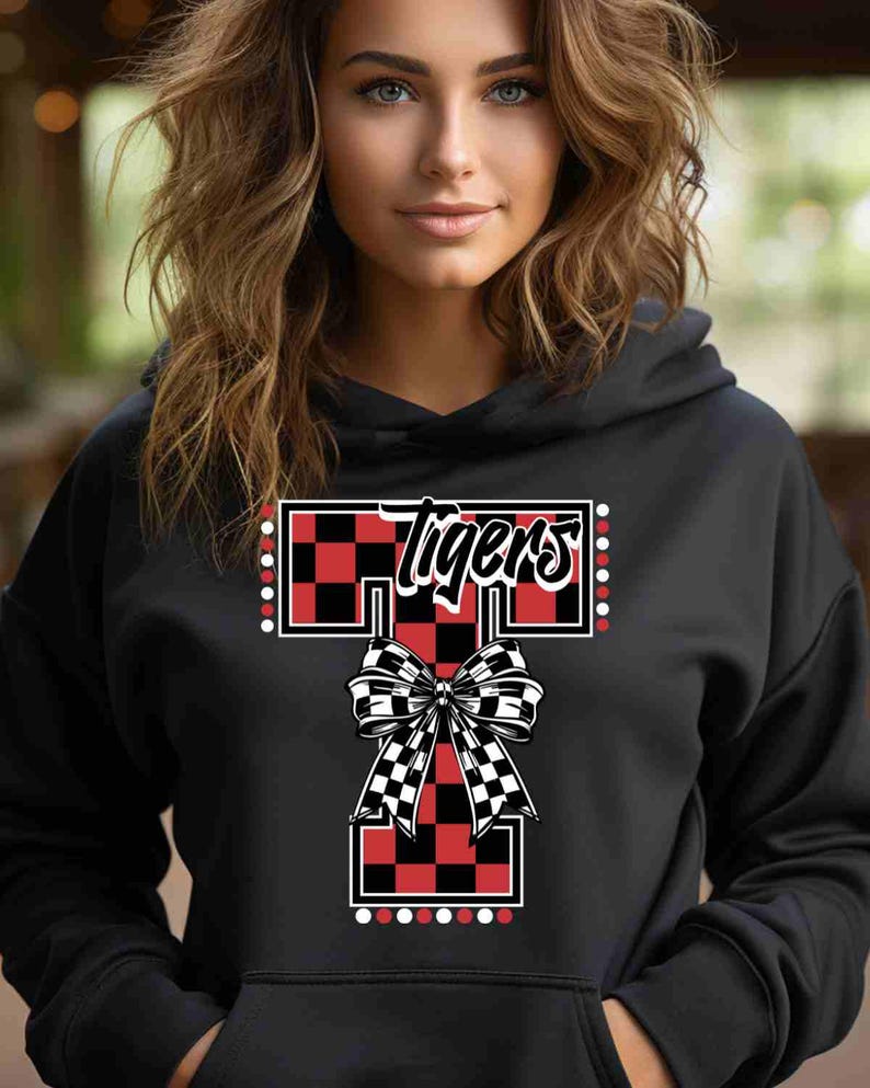 Custom Mascot Monogram Shirt Personalized Checkered Bow Team Color Initial Game Day Top