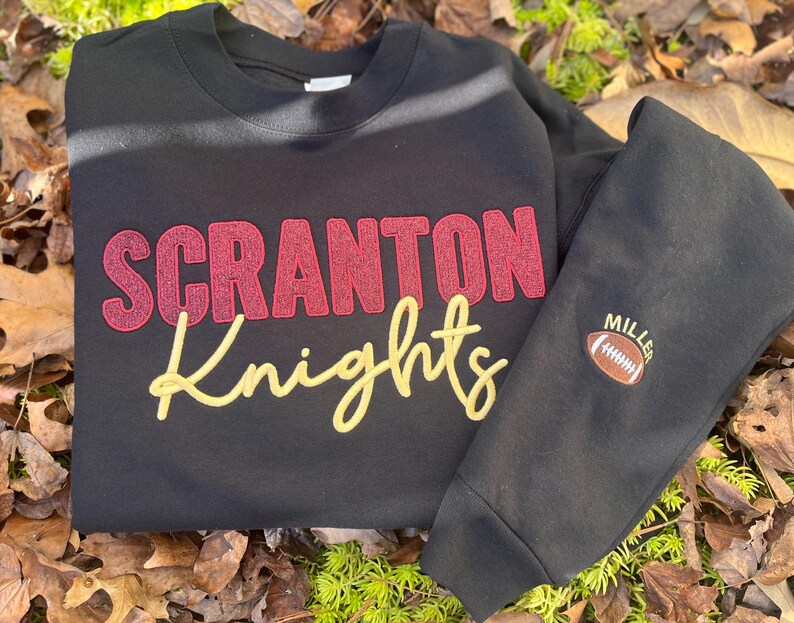 Custom Glitter Applique Sweatshirt Embroidered Cursive Mascot Name Game Day Sleeve Detail Apparel