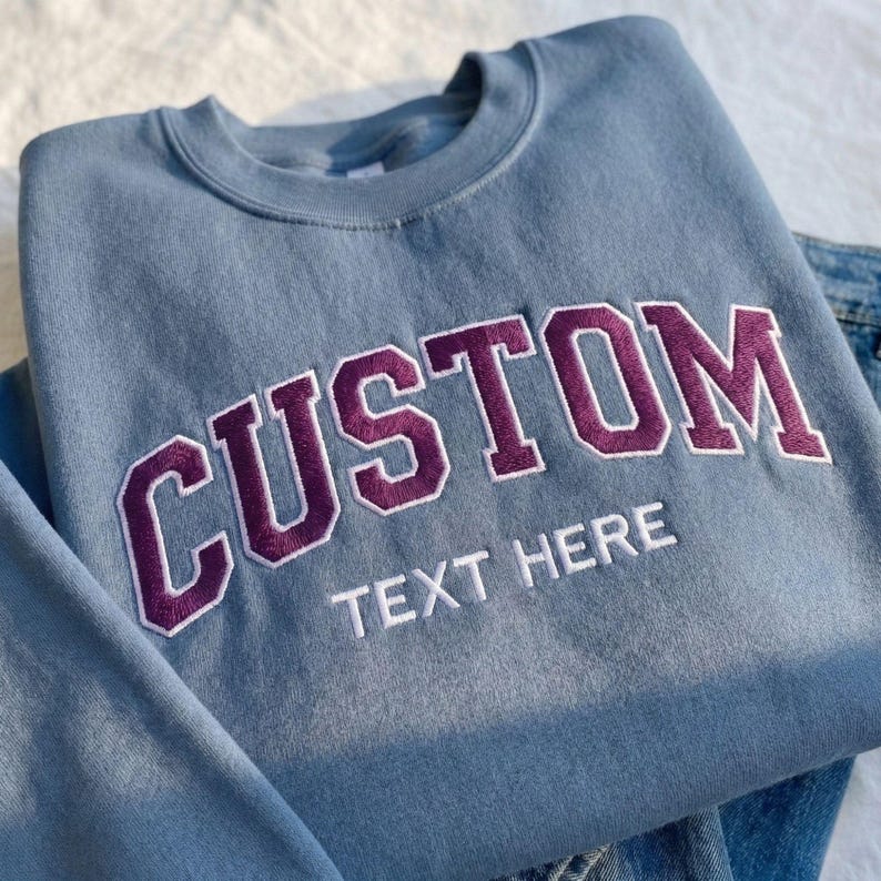 Double Line Custom Varsity Embroidery Crewneck, Personalized Name Logo Game Day Spirit Sweatshirt