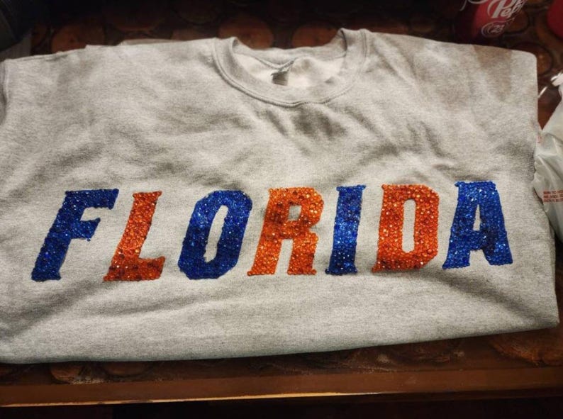 Custom Rhinestone College Sweatshirt Sparkle Crystal Letter University Team Game Day Glam Crewneck
