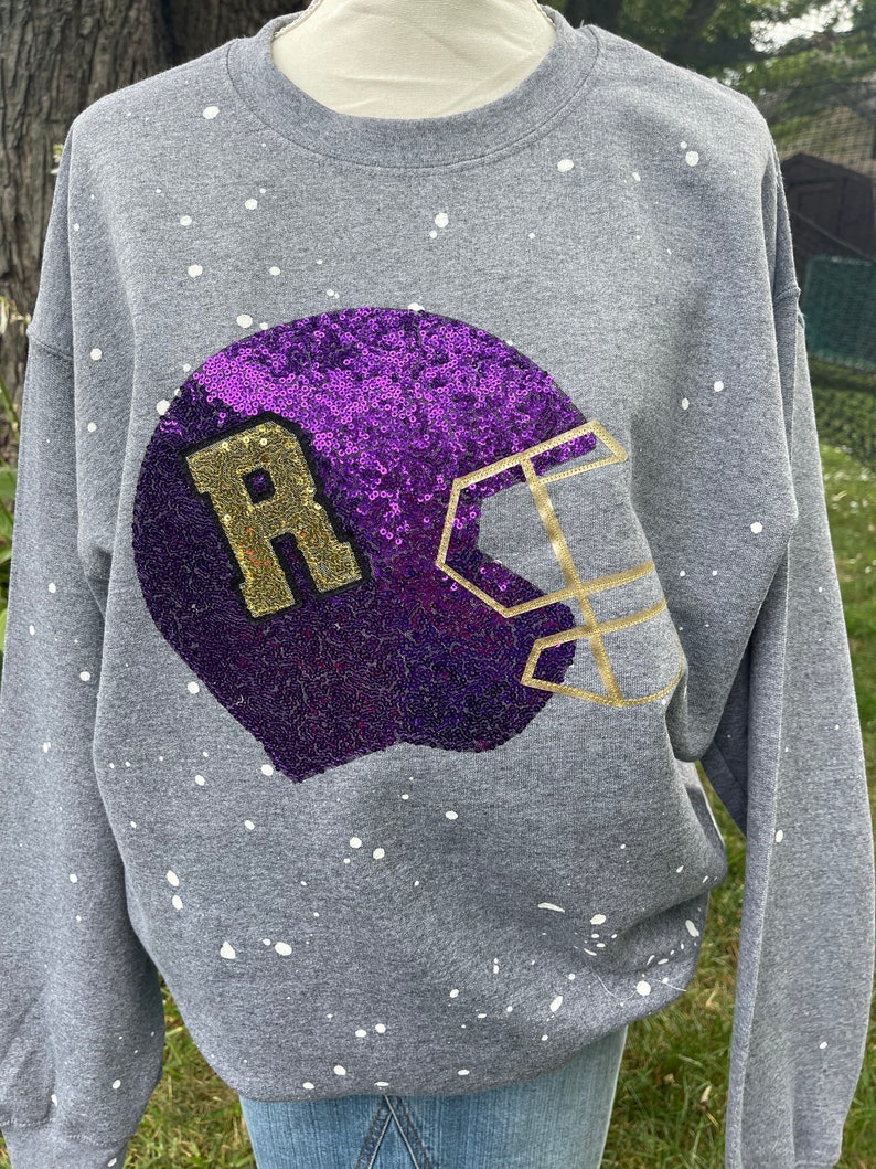 Custom Sequin Football Helmet Bleached Sweatshirt Sparkling Game Day Apparel