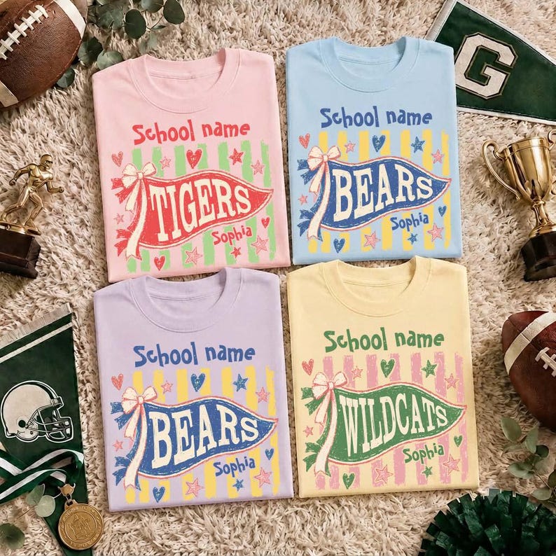 Custom School Mascot Pennant Flag Sweatshirt Vintage Coquette Bow Game Day Custom Name Crewneck