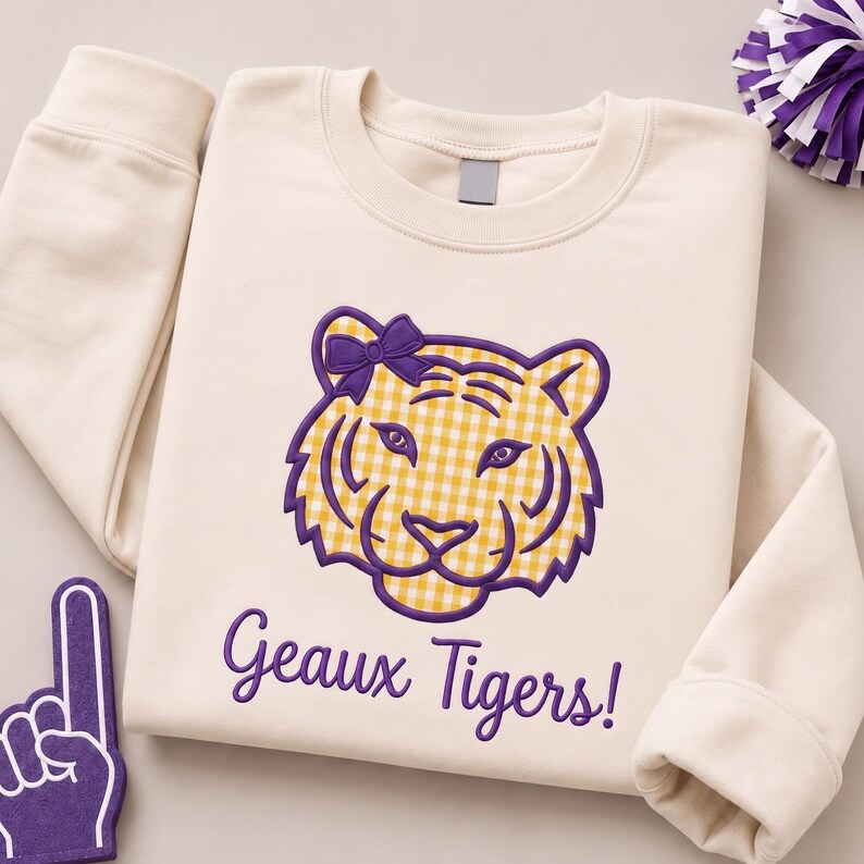 Custom Gingham Mascot Bow Sweatshirt Embroidered Game Day Apparel