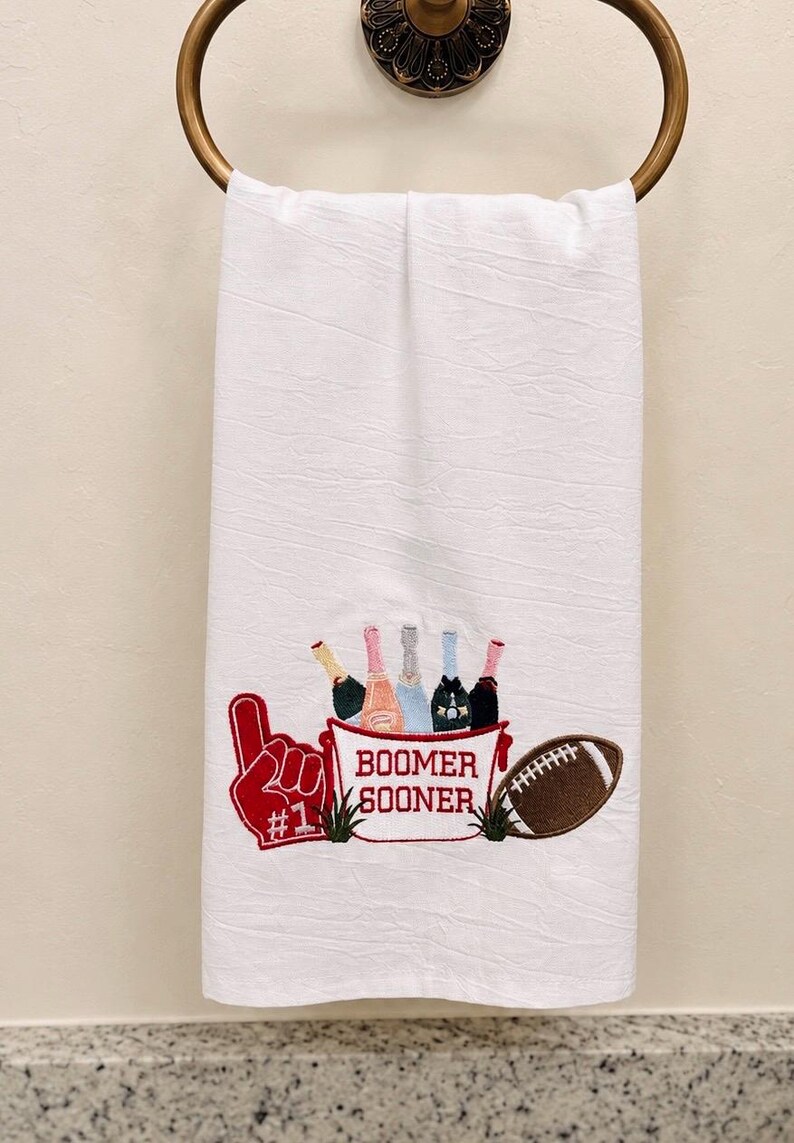 Custom Embroidered Game Day Tea Towel Champagne Ice Bucket Football Kitchen Towel Hostess Gift
