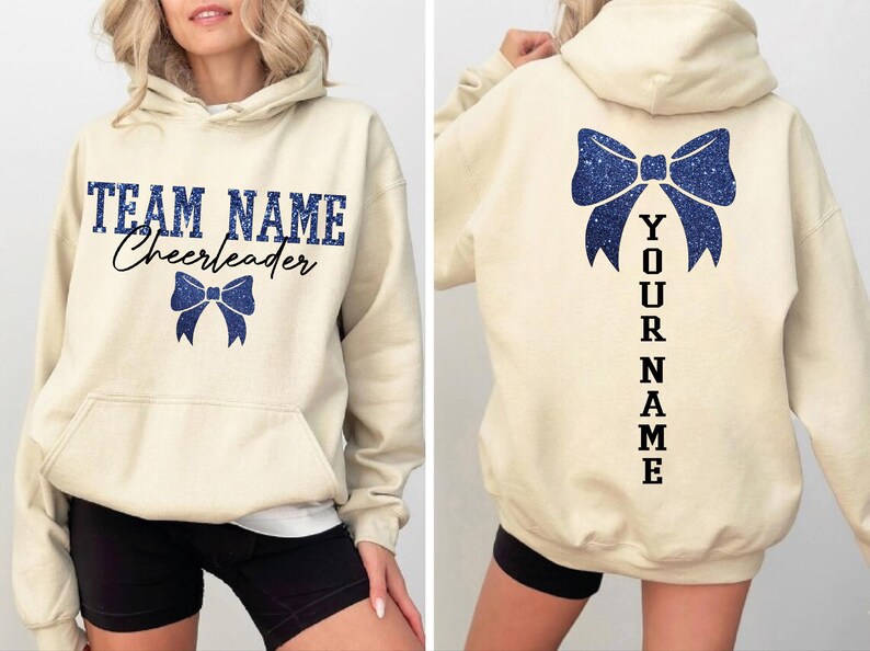 Custom Glitter Mascot Bow Sweatshirt Personalized Name Back Print Cheer Game Day Coquette Crewneck 