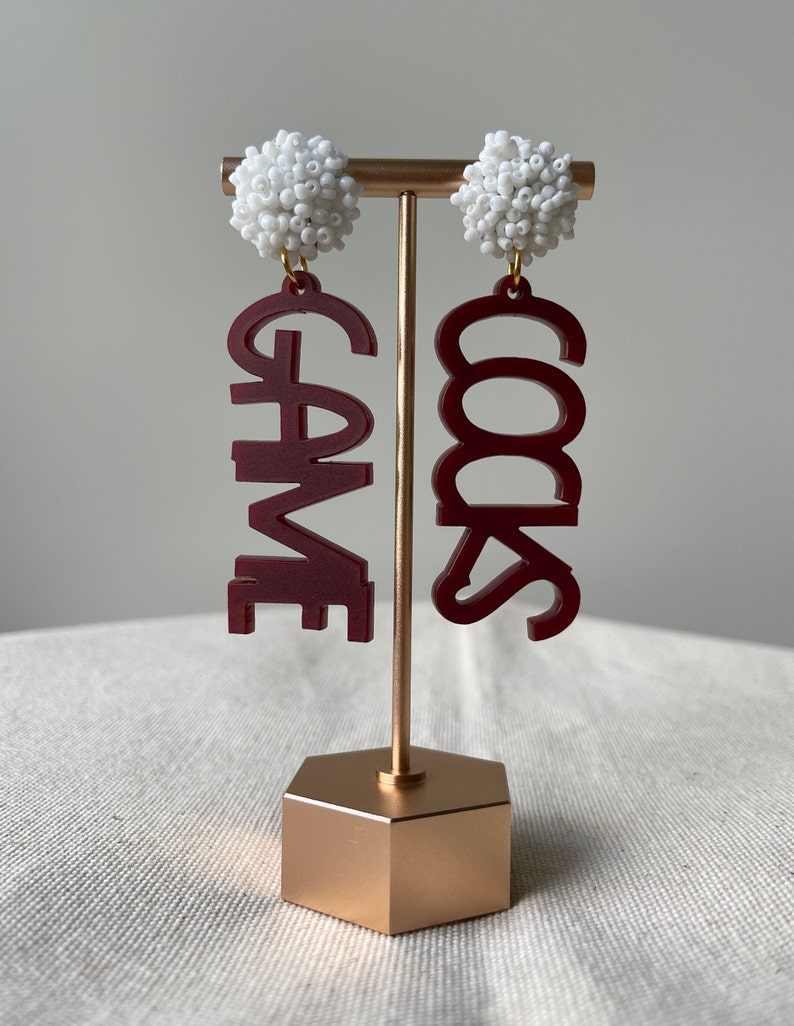 Custom Game Day Acrylic Earrings - Personalized Mascot & Team Spirit Beaded Letter Dangle Earrings