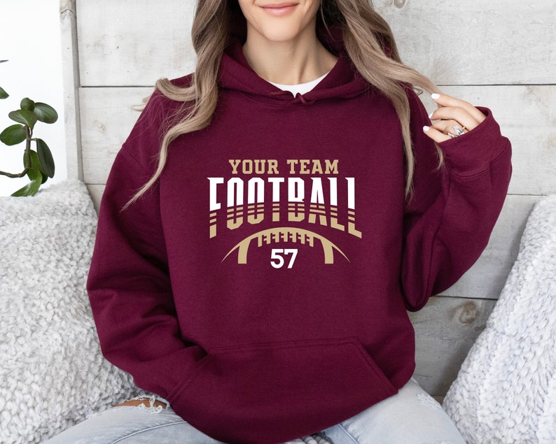 Custom Football Team Name & Number Sweatshirt Personalized Game Day Sports Fan Hoodie Custom Football Mom Apparel