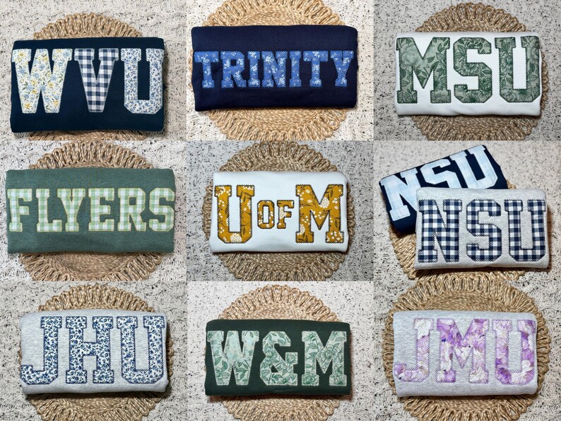 Custom Stitched Applique Letter Sweatshirt Floral Fabric Patchwork College Crewneck