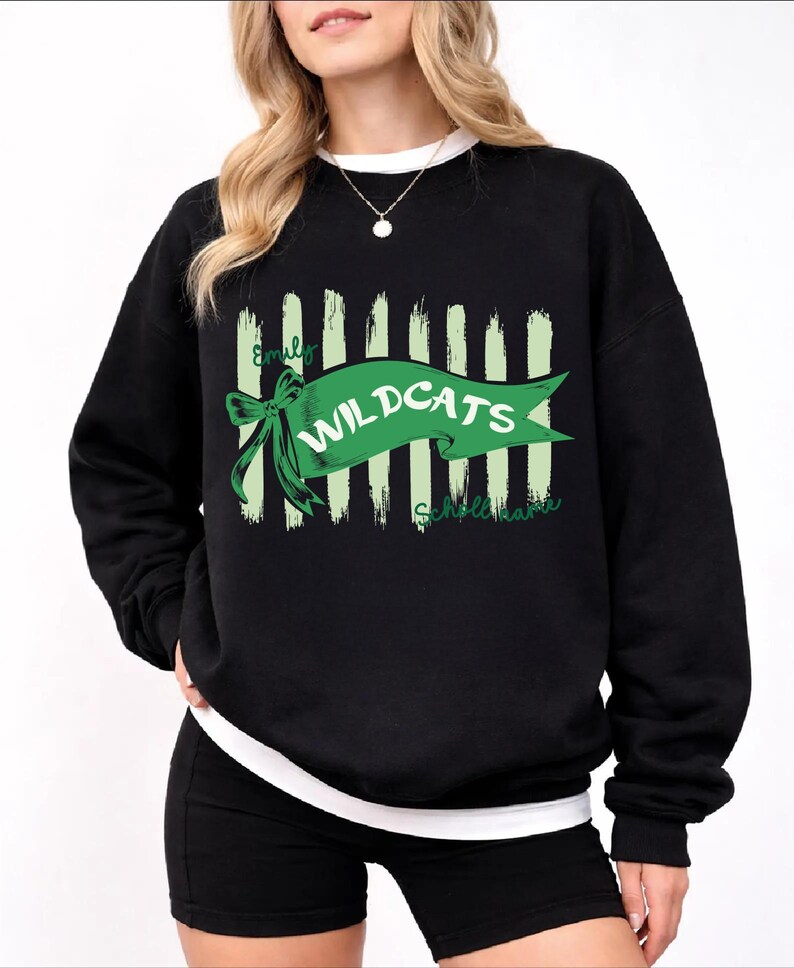 Custom Mascot Ribbon Banner Sweatshirt Personalized Bow School Spirit Crewneck