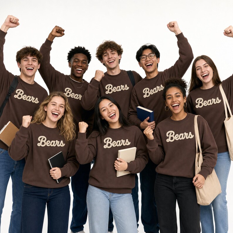 Custom Chunky Knit Mascot Sweatshirt Personalized Yarn Embroidery Game Day Crewneck