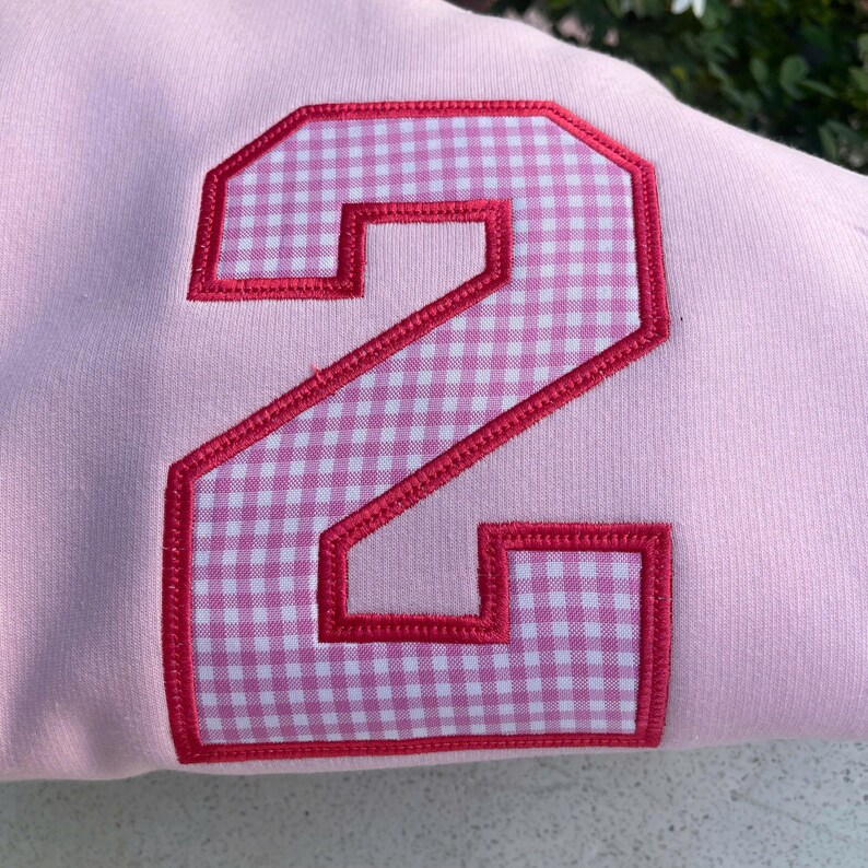 Custom Gingham Applique College Sweatshirt Checkered Preppy Game Day Crewneck