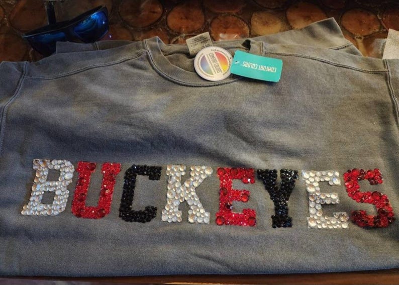 Custom Rhinestone College Sweatshirt Sparkle Crystal Letter University Team Game Day Glam Crewneck