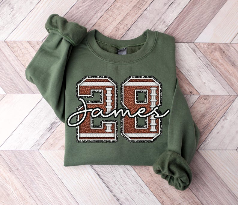 Custom Football Texture Number Sweatshirt Personalized Player Name Game Day Apparel