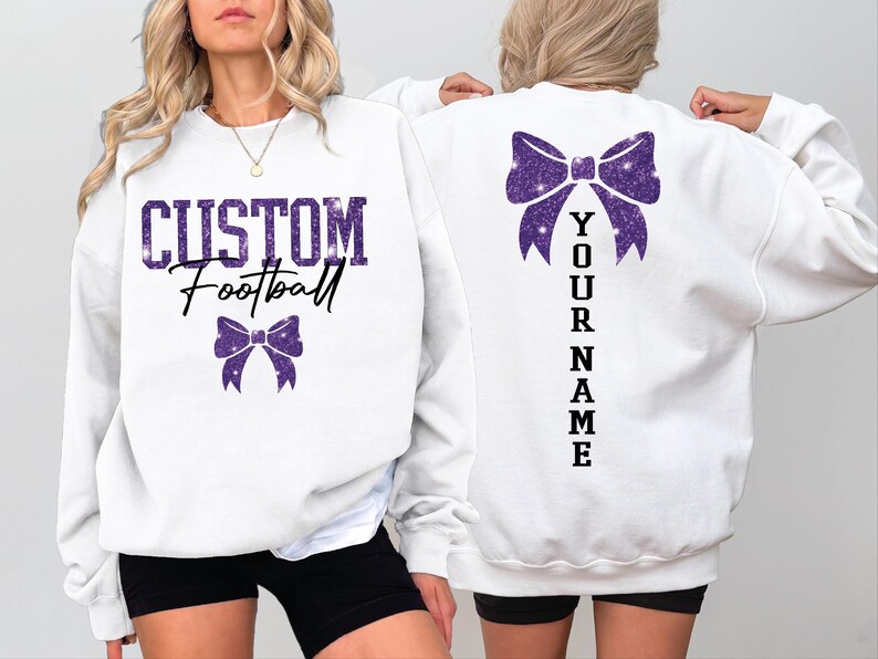Custom Glitter Mascot Bow Sweatshirt Personalized Name Back Print Cheer Game Day Coquette Crewneck 