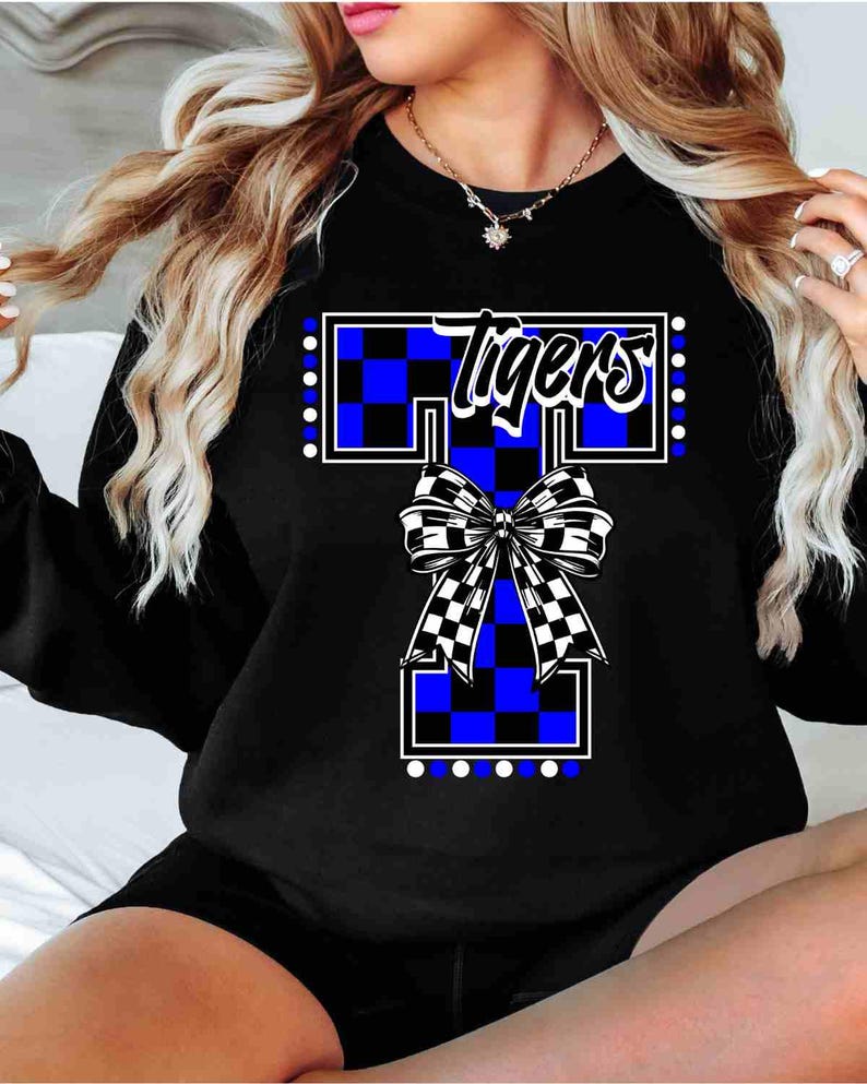 Custom Mascot Monogram Shirt Personalized Checkered Bow Team Color Initial Game Day Top