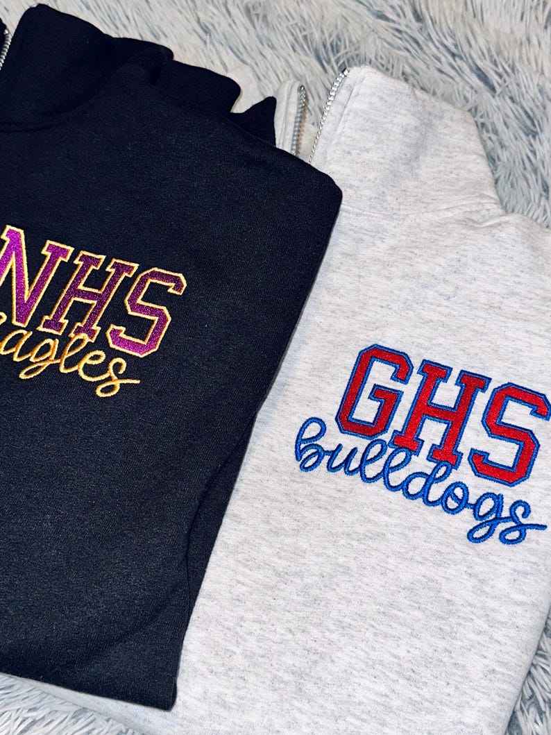 Custom Embroidered Half Zip Sweatshirt Personalized School Mascot Apparel
