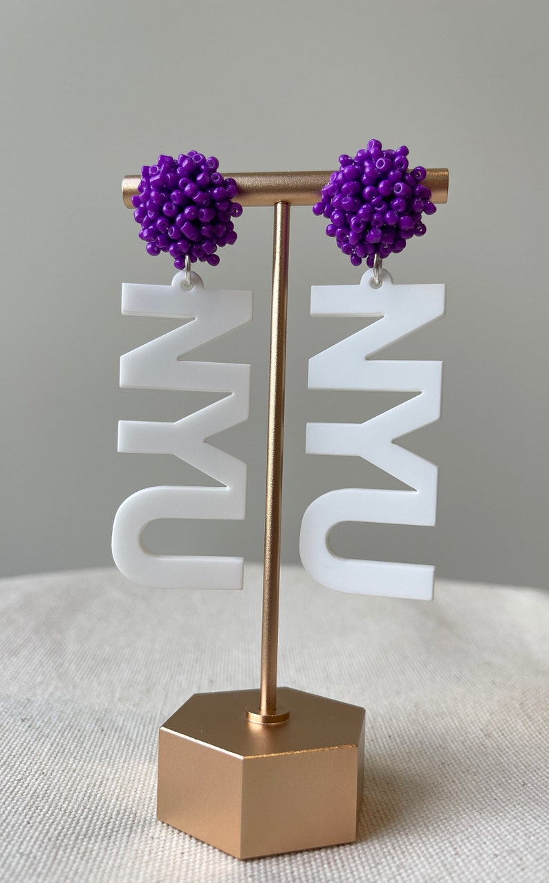Custom Game Day Acrylic Earrings - Personalized Mascot & Team Spirit Beaded Letter Dangle Earrings