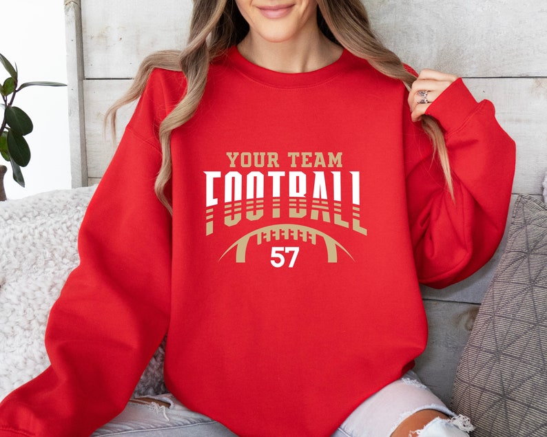 Custom Football Team Name & Number Sweatshirt Personalized Game Day Sports Fan Hoodie Custom Football Mom Apparel