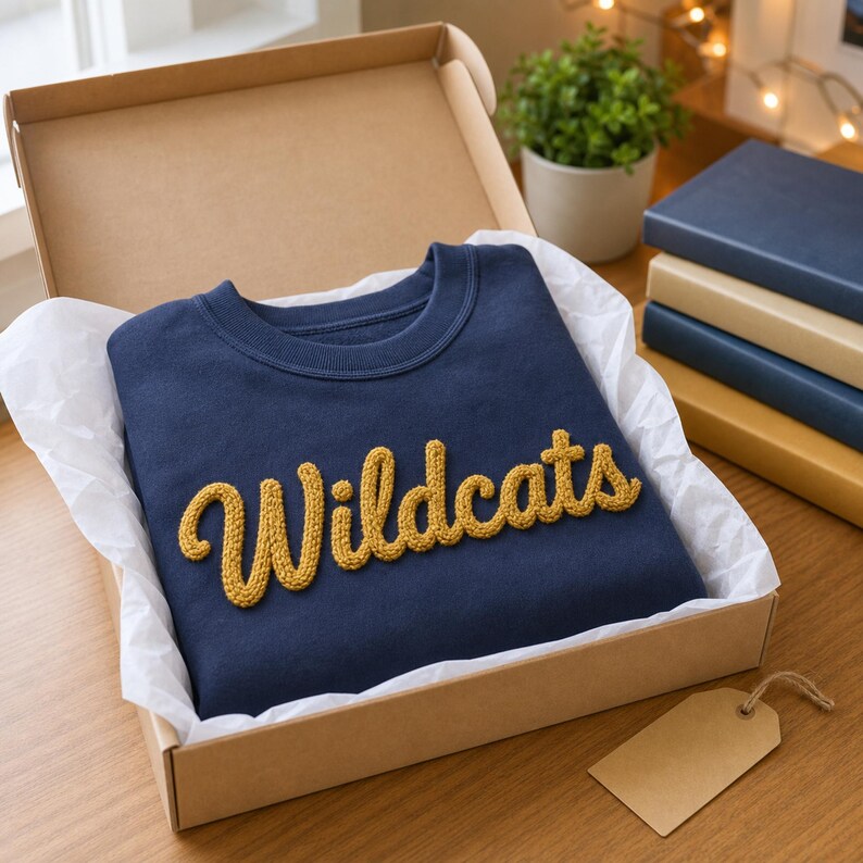 Custom Chunky Knit Mascot Sweatshirt Personalized Yarn Embroidery Game Day Crewneck