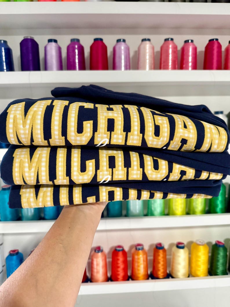 Custom Gingham Embroidered College Sweatshirt Sleeve Custom Class Of Year Alumni Crewneck