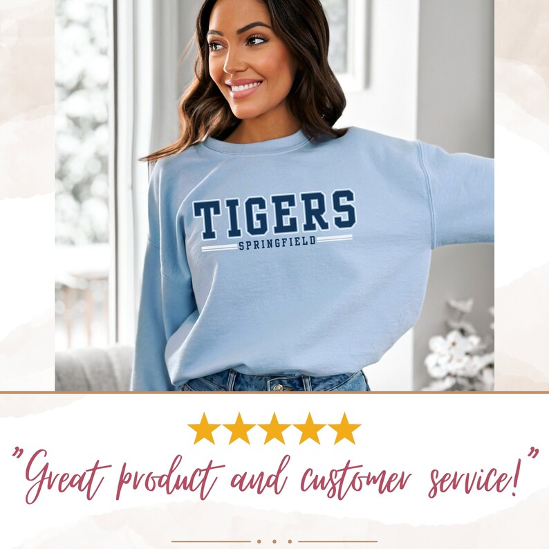 Custom Mascot Sweatshirt Personalized Team Name and City Two Line Graphic Game Day College Crewneck