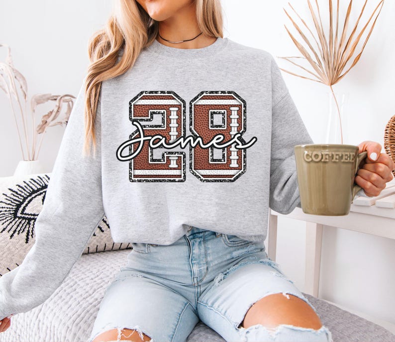Custom Football Texture Number Sweatshirt Personalized Player Name Game Day Apparel
