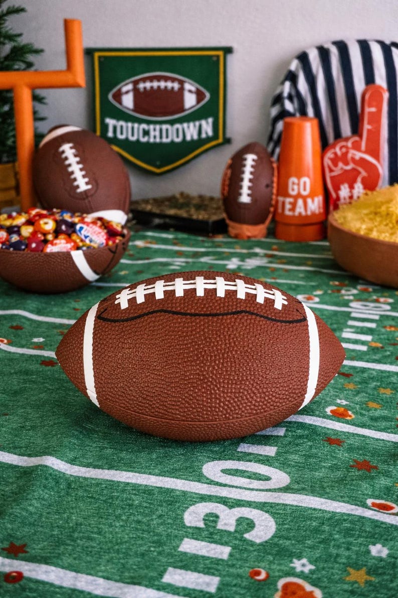 Football Shaped Snack Bowl with Lid Game Day Serving Dish Super Bowl Party Tailgate Candy Chip Holder